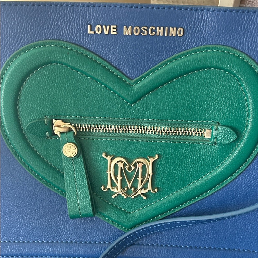 Love Moschino Blue Crossbody with Green Heart Detail - Picture 2 of 10